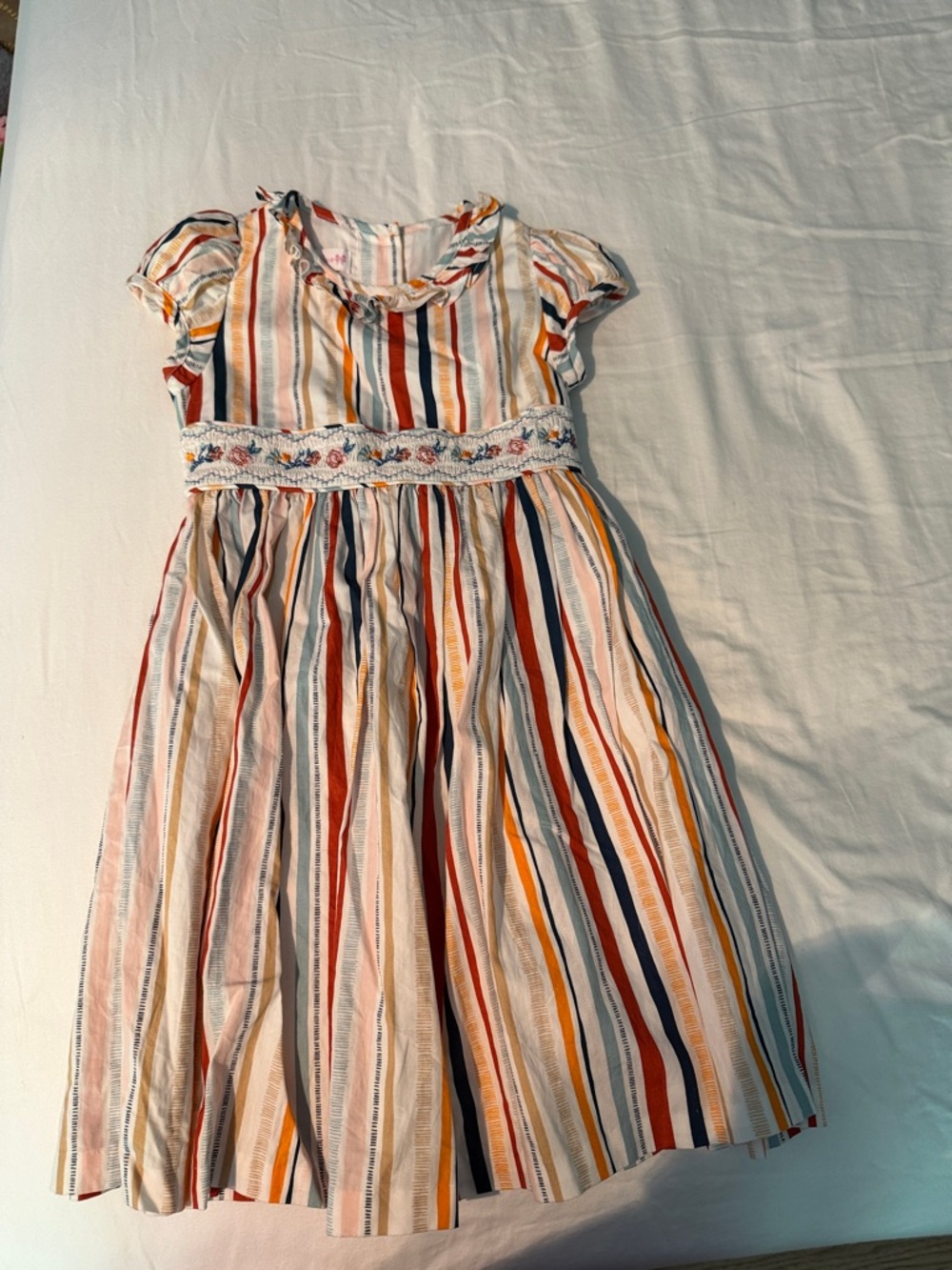Bonnie Jean Striped Multi-Color Embroidered Waist Dress